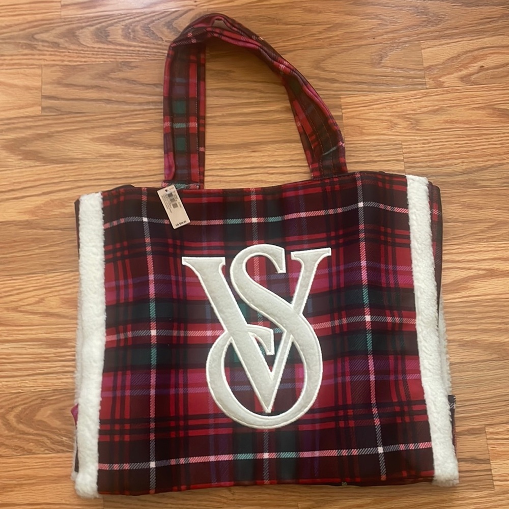 NWT New Victoria’s Secret Bag Red Green Stripes Holiday